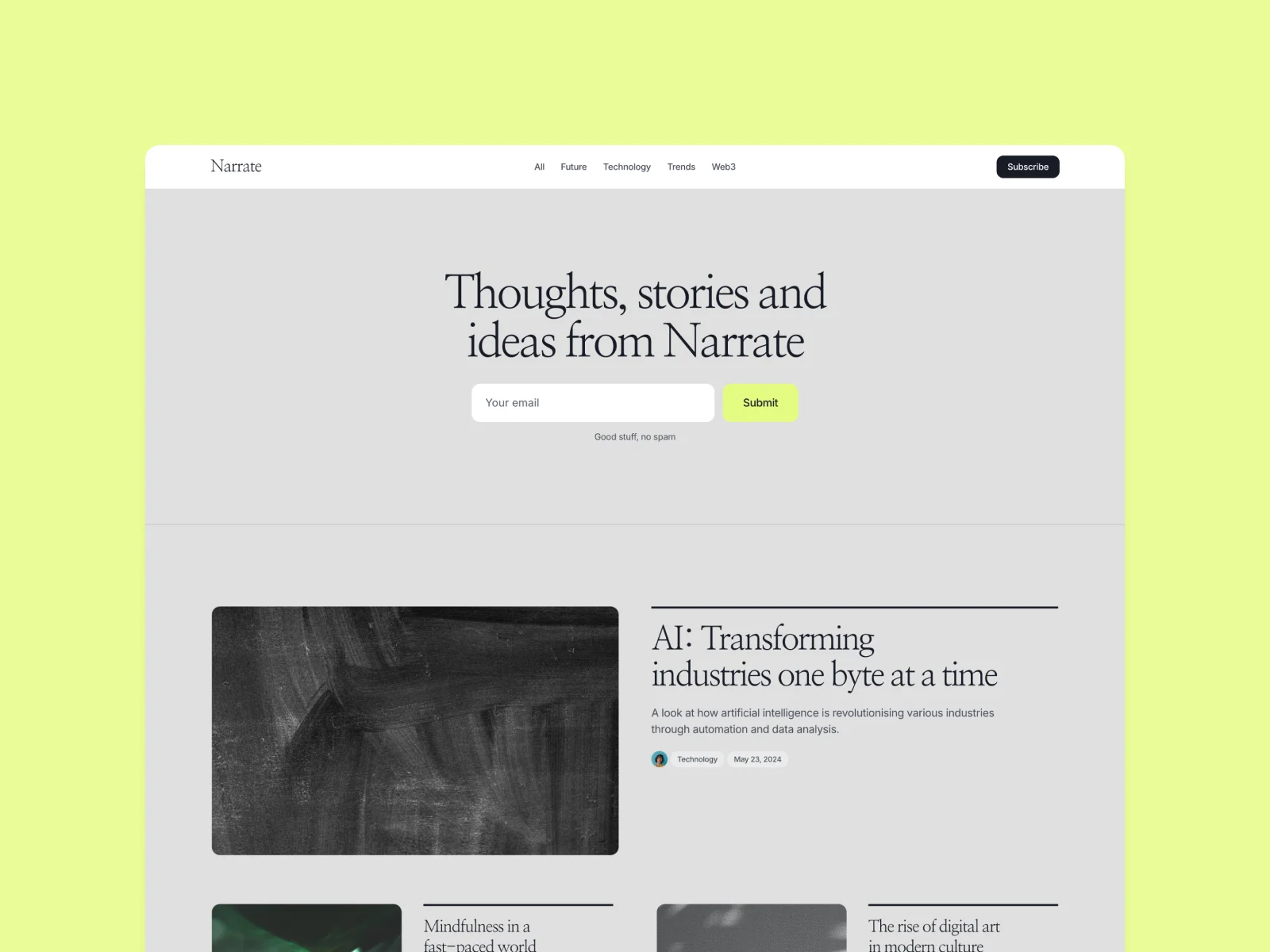 Narrate — Blog, Writing & News Framer Template - OG image