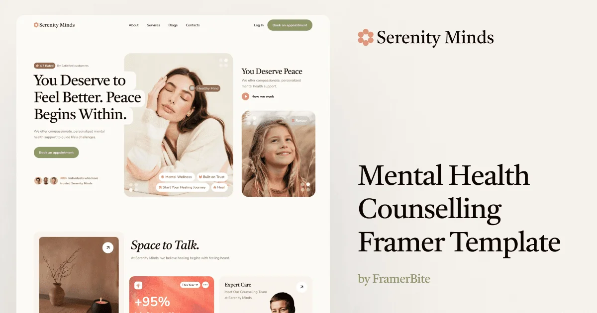 Serenity - Mental Health Counselling Framer Template - OG image