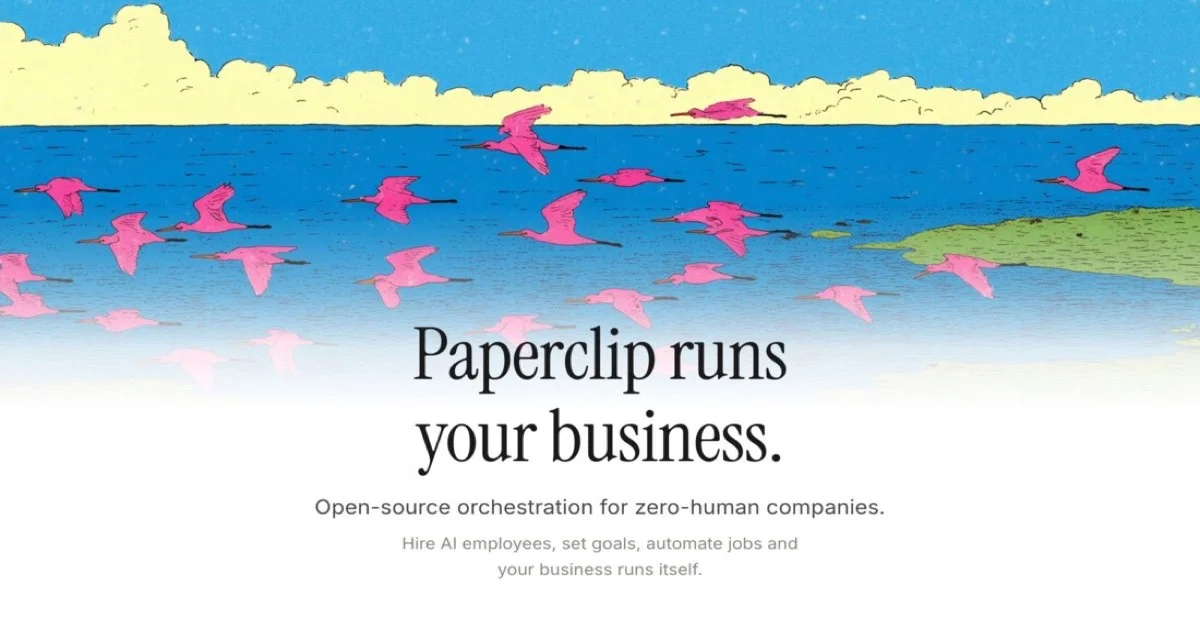 Paperclip — Open-source orchestration for zero-human companies - OG image design inspiration