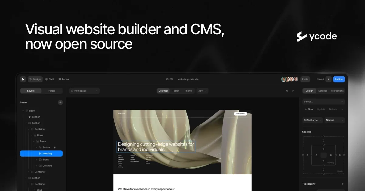 Ycode - Open source website builder and CMS - OG image design inspiration